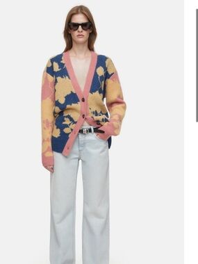 Closed Alpaca blend  Floral V-Neck Cardigan - Pink, Blue & Yellow